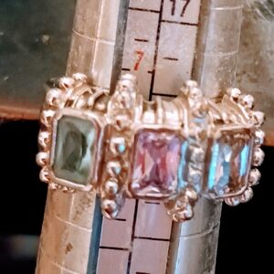 Sterling Silver 9.25 With 3 Gemstone  Aquarium,Green Peridot,  Quartz Sz 8 Ring